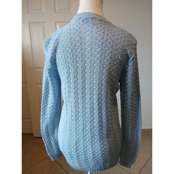 VTG BRITISH VOGUE CARDIGAN SWEATER WOMENS SMALL BLUE KNIT LACED BUTTON UP - Picture 3 of 16